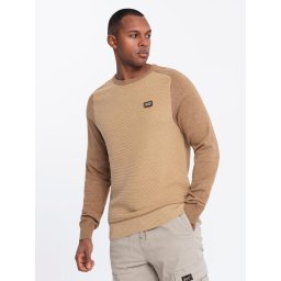 Ombre Men's cotton sweater with patch and raglan sleeves - brown