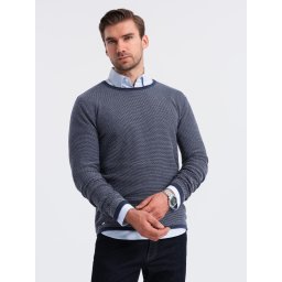 Ombre Men's knitted sweater with structured dots - navy blue