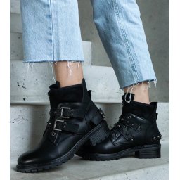 Gemre Black ankle boots embellished with studs on a flat heel Neffa
