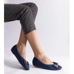 Gemre Navy blue ballet flats adorned with a bow and brooch Esdras