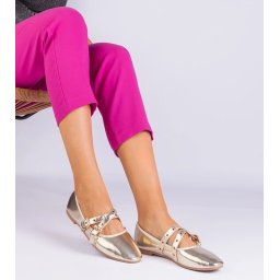 Gemre Golden eco-leather ballerinas decorated with buckles Emmarino