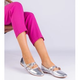 Gemre Silver eco-leather ballerinas decorated with buckles Emmarino