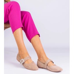 Gemre Beige ballet flats decorated with a buckle with crystals Demetra