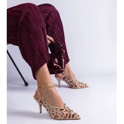 Gemre Beige braided sandals with stones Ellania