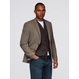 Ombre Men's elegant SLIM FIT jacket with rayon - olive