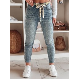 Spodnie damskie jeansowe slim fit z paskiem FLORAJIN niebieskie Dstreet