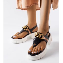 marka niezdefiniowana Black thong sandals on a chunky sole Breana