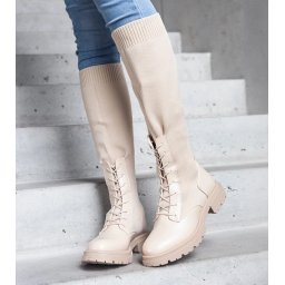 Gemre Beige slip-on boots with a stretchy fabric upper Luana