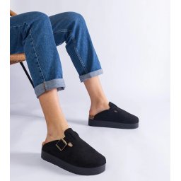 Gemre Black women's platform slippers with a buckle Armitage