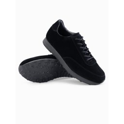 Ombre Men's sports shoes sneakers in eco leather with suede finish- black