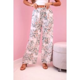 Kesi Włoski Women's wide-leg trousers with floral print dark mint