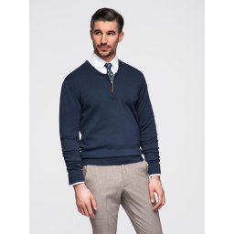Ombre Men's sweater with viscose and spread neckline - navy blue