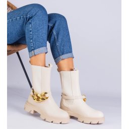 Gemre Beige ankle boots decorated with a chunky chain Florisenda