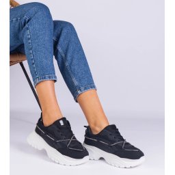 Gemre Black women's sneakers decorated with rhinestone cord Masala