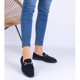 Gemre Black perforated eco-suede moccasins with a gold decoration Truffi