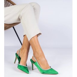 Gemre Green satin slingback pumps with rhinestones Mrozzi