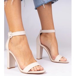Gemre Beige block heel sandals fastened at the ankle Miledia