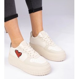 Gemre Beige women's sneakers with a glittery heart Laira