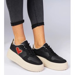 Gemre Black women's sneakers with a glittery heart Laira