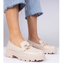 marka niezdefiniowana Beige elegant moccasins with rhinestones Zelda