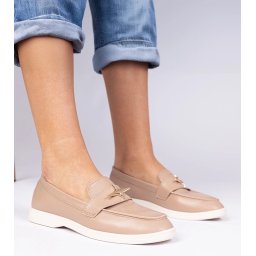 Gemre Dark beige women's loafers with a gold ornament Senna