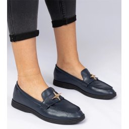 Gemre Navy blue women's loafers with gold decoration Senna
