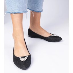 Gemre Black women's glitter ballet flats with butterfly Denny