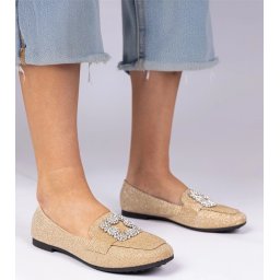 Gemre Golden glitter loafers with rhinestones Sawelia