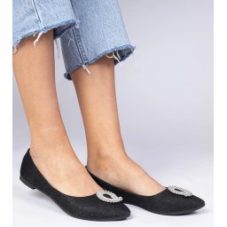 Gemre Black women's glitter ballerinas with rhinestones Ellada
