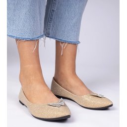 Gemre Golden women's glitter ballerinas with butterfly Denny
