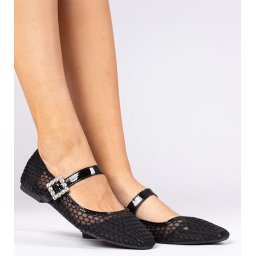 Gemre Black mesh ballet flats with buckle and crystals Sandrino