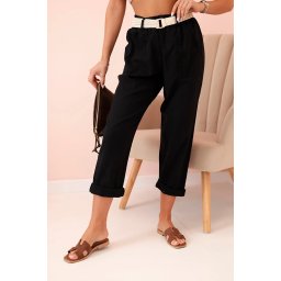 Kesi Włoski Women's linen cotton pants with a belt black