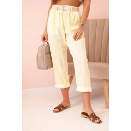 Kesi Włoski Women's linen cotton pants with a belt - yellow
