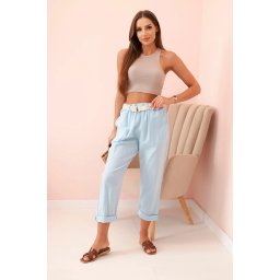 Kesi Włoski Women's linen cotton pants with a belt blue