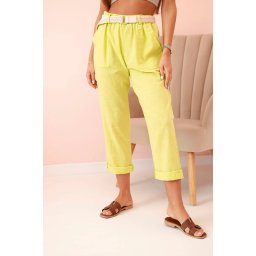Kesi Włoski Women's linen cotton pants with a belt kiwi