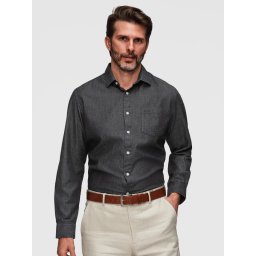 Ombre Men's denim shirt with embroidered pocket - black