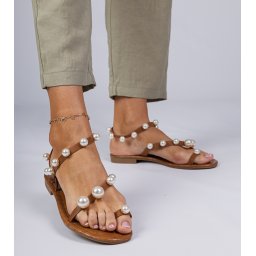 marka niezdefiniowana Brown women's sandals decorated with pearls Sarino