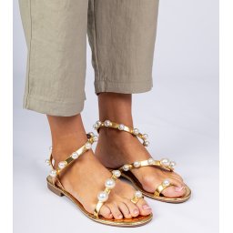Gemre Golden women's sandals adorned with pearls Sarino