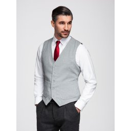 Ombre Fitted structured men's vest with patch pockets - grey melange