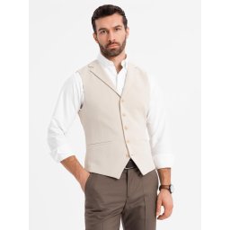 Ombre Fitted elegant men's vest with elastane and lapels - beige