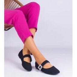 Gemre Black ballerinas adorned with a buckle with crystals Demetra