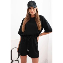Kesi Włoski Women's butter set with a short-sleeved blouse and shorts with an elastic band black