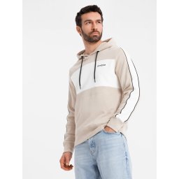 Ombre Men's cotton hoodie with contrasting elements - beige