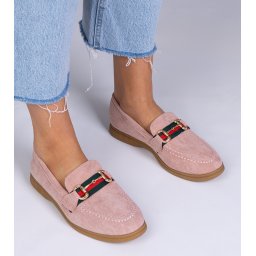 Gemre Pink eco-suede loafers with a gold ornament Daliana
