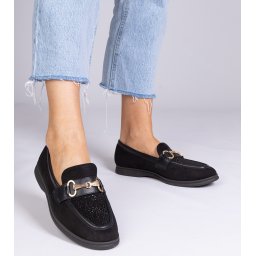 marka niezdefiniowana Black suede loafers with rhinestones Minilla