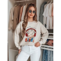 Bluza damska oversize z nadrukiem LALA VIBE beżowa Dstreet