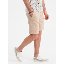 Ombre Men's cotton cargo shorts with elastic waistband - beige
