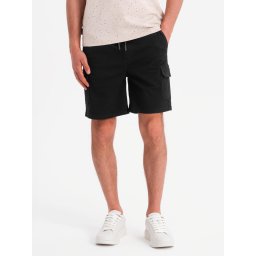 Ombre Men's cotton cargo shorts with elastic waistband - black