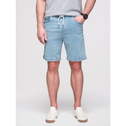 Ombre Men's shorts with elastic waistband and wash effect - light blue