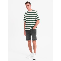 Ombre Men's shorts with elastic waistband and wash effect - grey